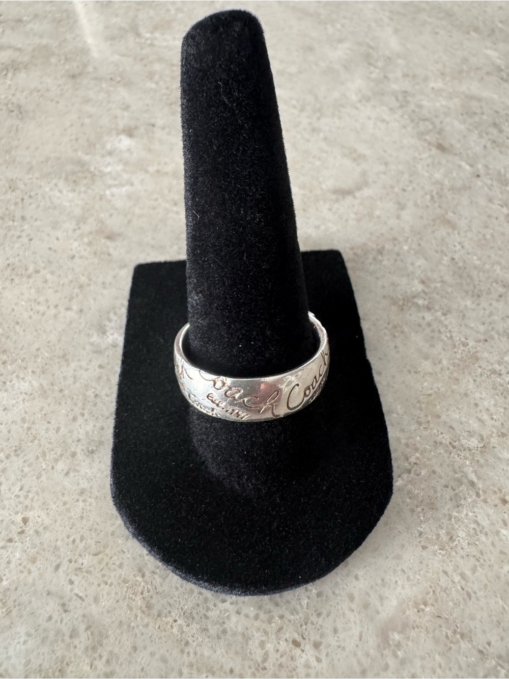 Coach Polished Silver Script Logo Band Ring